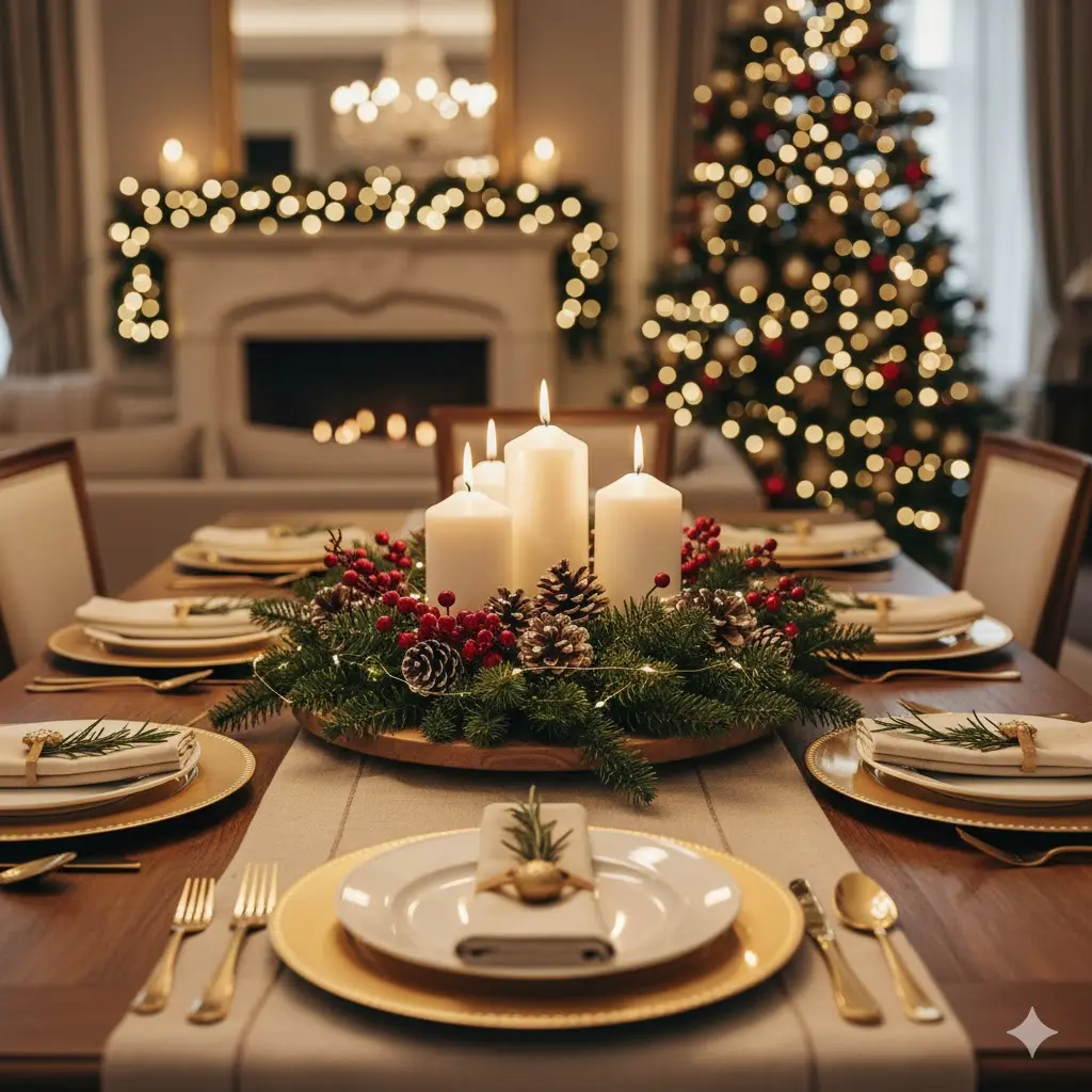 mesa decoracion navideña en casa