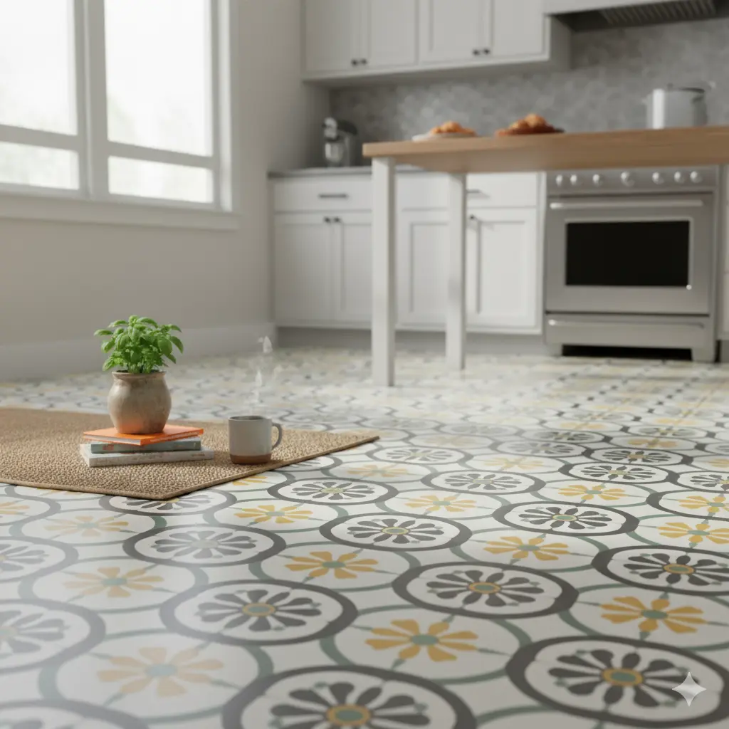 suelos pintados en la cocina con plantillas