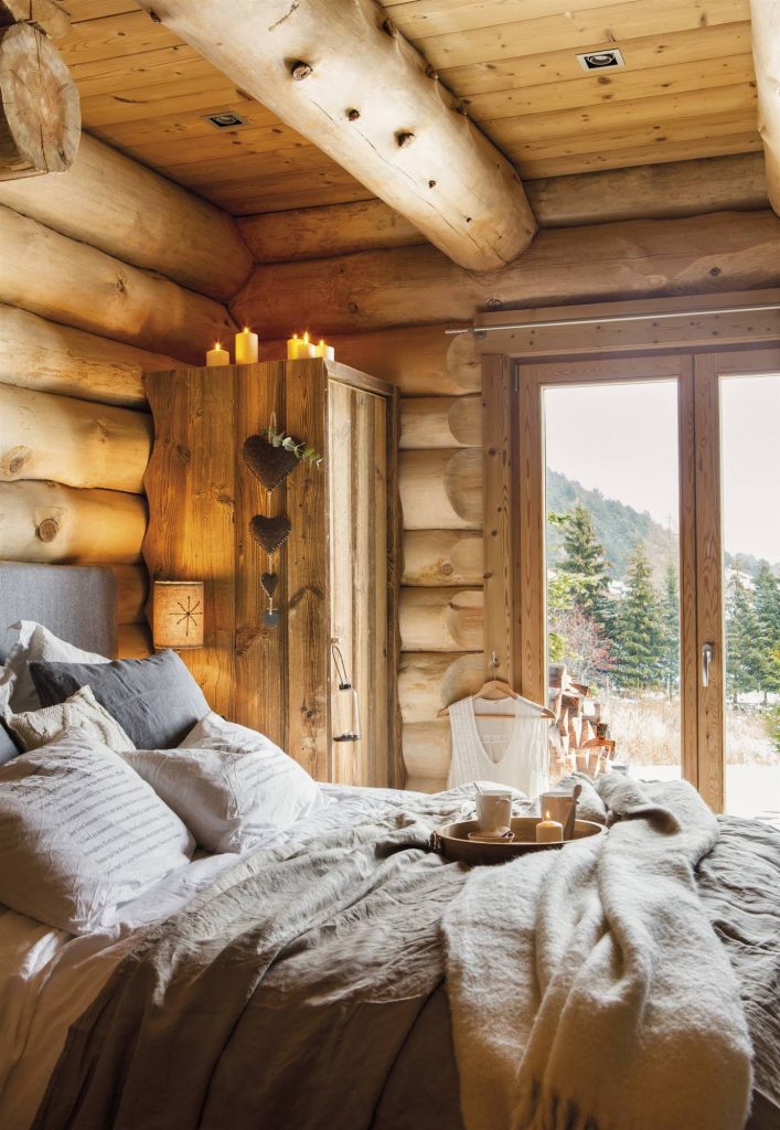 ideas de como decorar un dormitorio rustico para el invierno frío