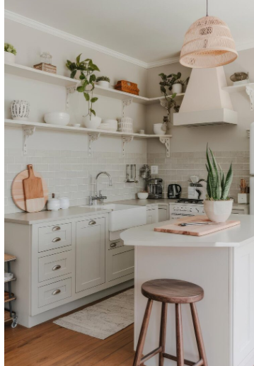 cocina moderna con isla de cocina en blanco